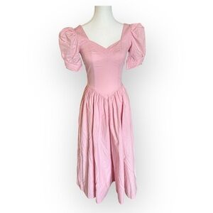 VTG 1980s Laura Ashley Dress 6 Pink Cotton Cottagecore Puff Sleeve Maxi UK-Made